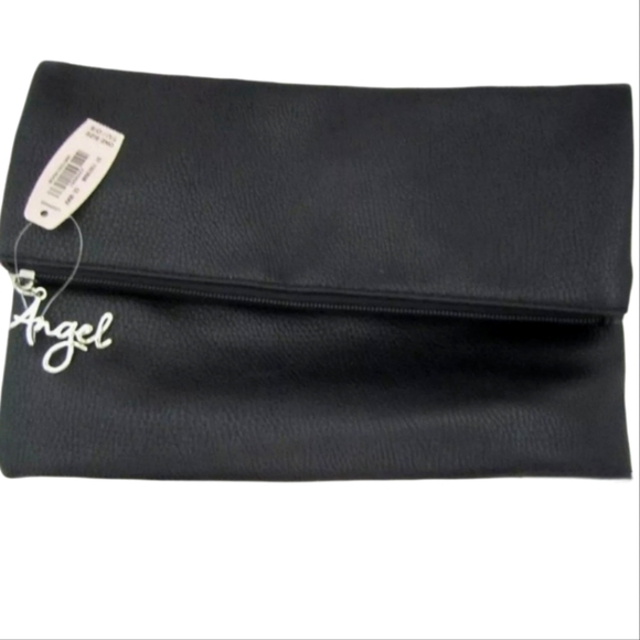 Victoria's Secret Angel Black Faux Leather Foldover Clutch 10.25"L 11.5"H 4.25"D - Picture 3 of 16